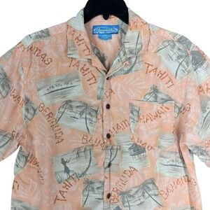 Bermuda Bay Silk Shirt Medium Mens Hawaiian Resort Floral‎ Casual Camp Cabana
